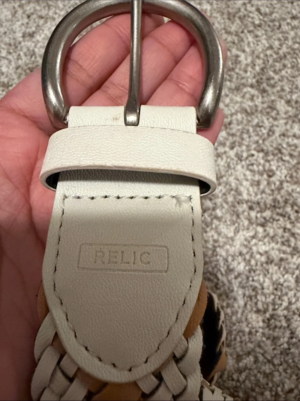 Relic Braided Leather Belt in Black, White & Tan